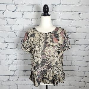 Munthe Metallic Floral Short Sleeve Blouse